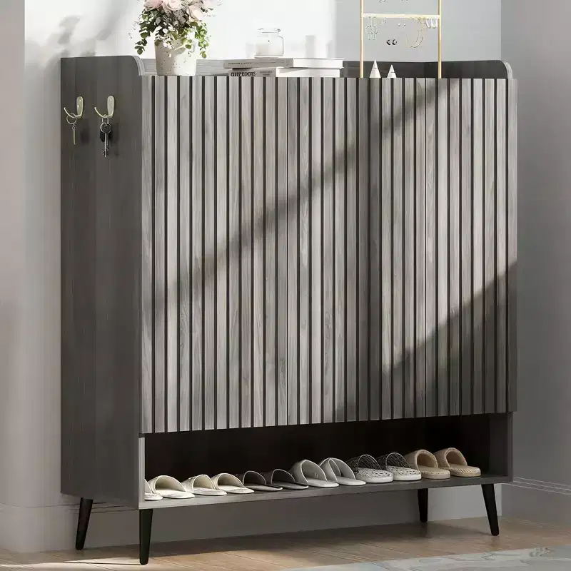 MDF 6-Tier Shoe Cabinet with 3 Doors and Adjustable Shelves, 39.4