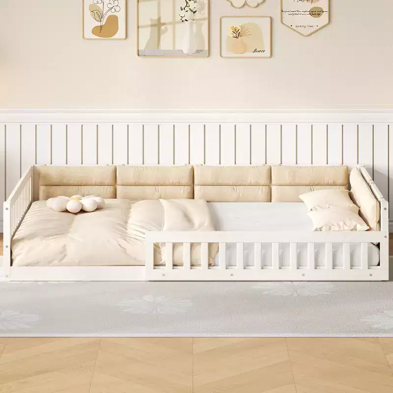 FAMYYT Full Size Wood Platform Bed?With Guardrail, Pillow, Easy Assembly