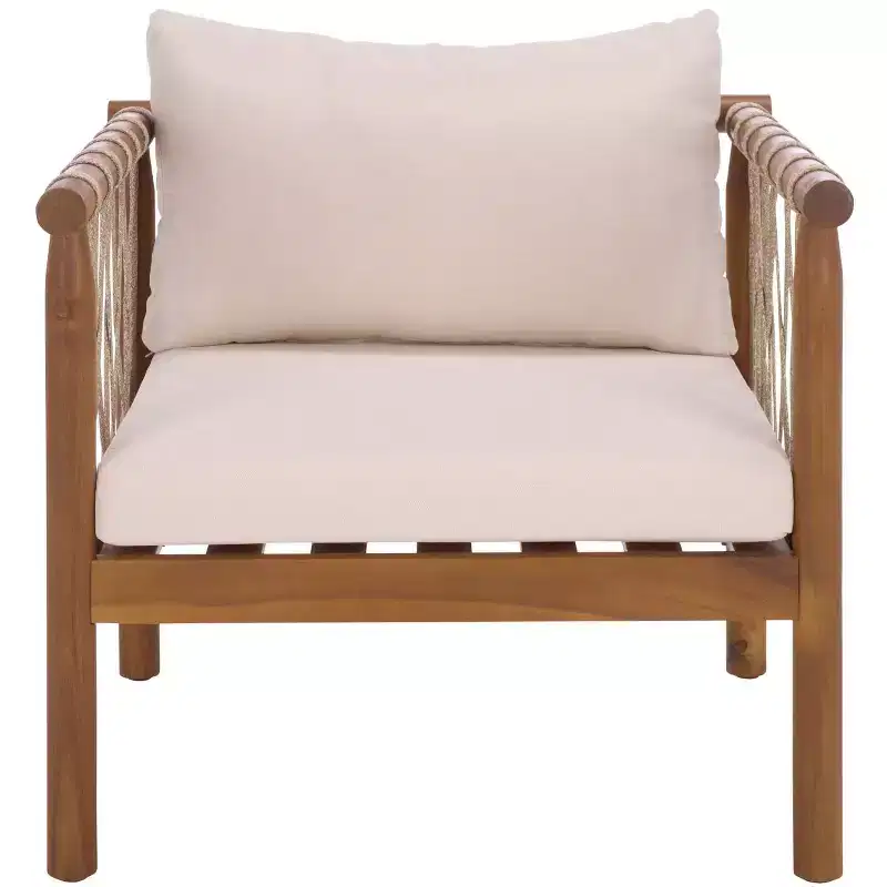 Sabrina Side Chair Indoor/Outdoor (Set of 2) - PAT6809 - Teak Brown/Cream - Safavieh