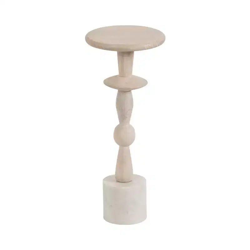 Round Mango Wood Drink Table with Marble Base, 9