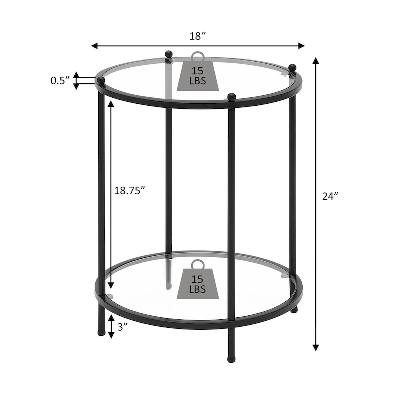 Convenience Concepts Royal Crest 2 Tier Round Glass End Table with Shelf