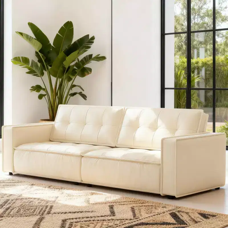 Gaoyangjiaju 95.2 Inch Leather Sofa with Solid Wood Frame