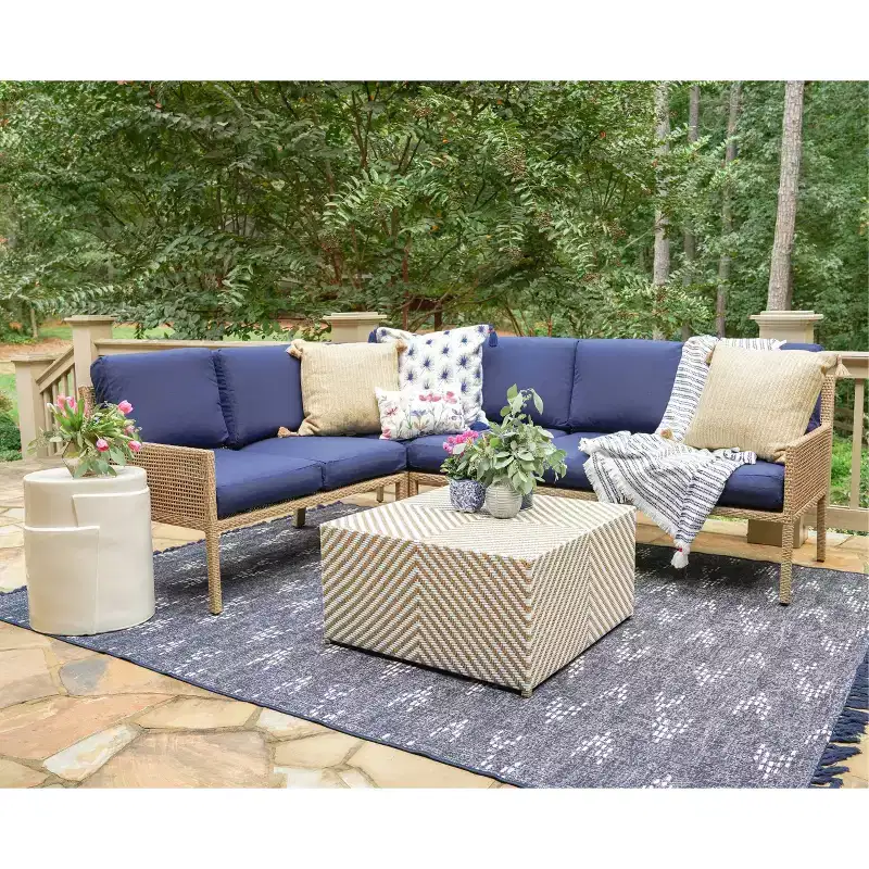 Leisure Made Riviera 5pc Wicker Sectional in Navy Fabric