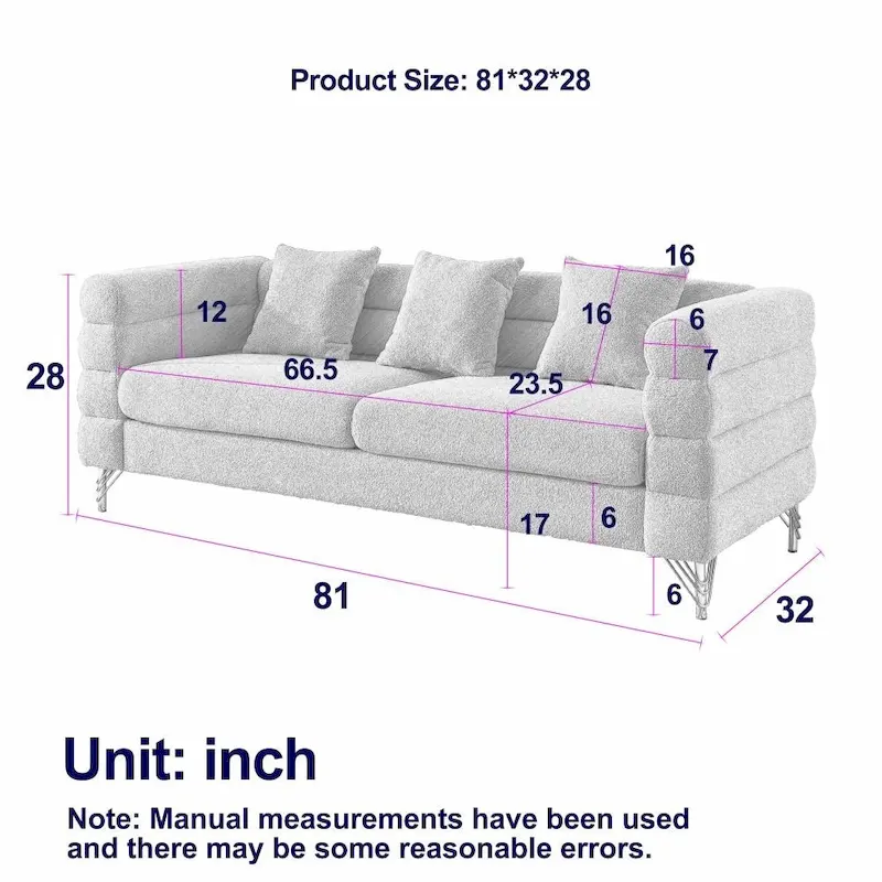 Fabric 3-seater Sofa with 3 Pillows