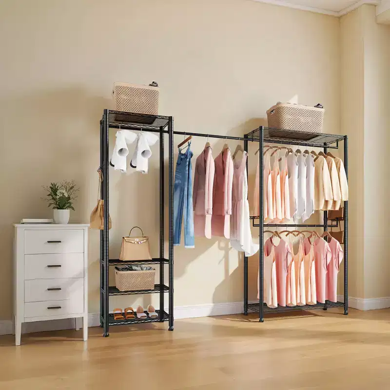 VEVOR Clothing Garment Rack, Heavy Duty Clothes Rack, Freestanding Clothes Racks with Steel Frame, 800 lbs Load Capacity with Storage Shelves,Black