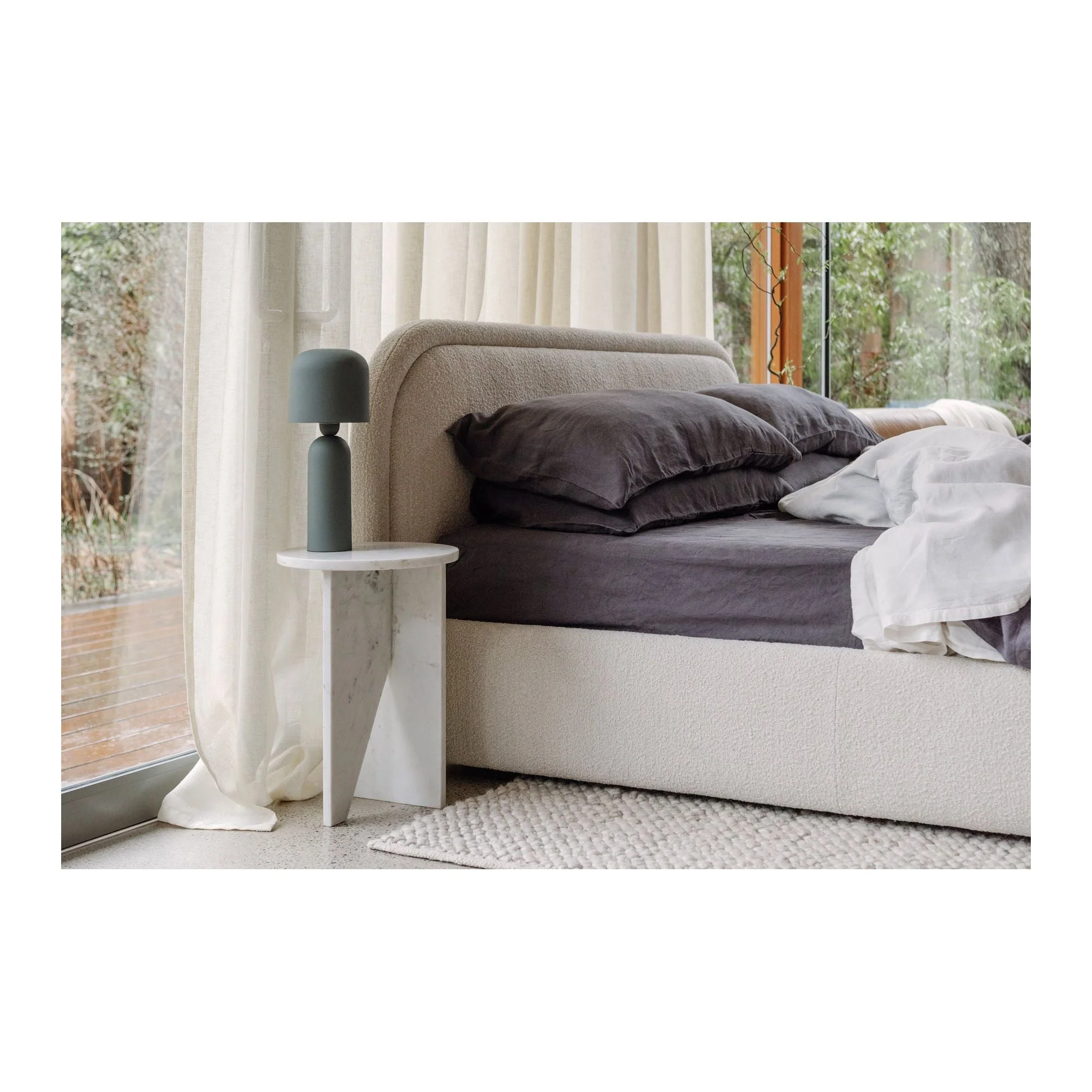 Contemporary Solid Marble Side Table with Round Top & Bold Sculptural Base for Living Room