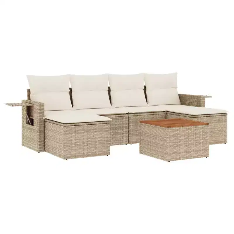 vidaXL 7 Piece Patio Sofa Set with Cushions Black Poly Rattan