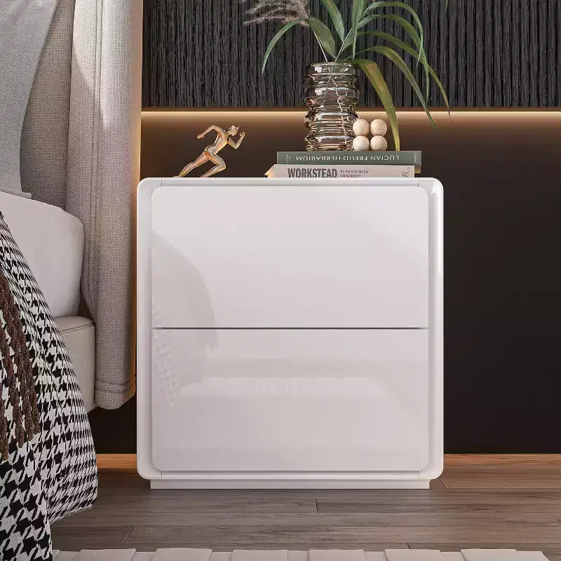 Modern Nightstand With LED Light 2-Drawers Bedside Table