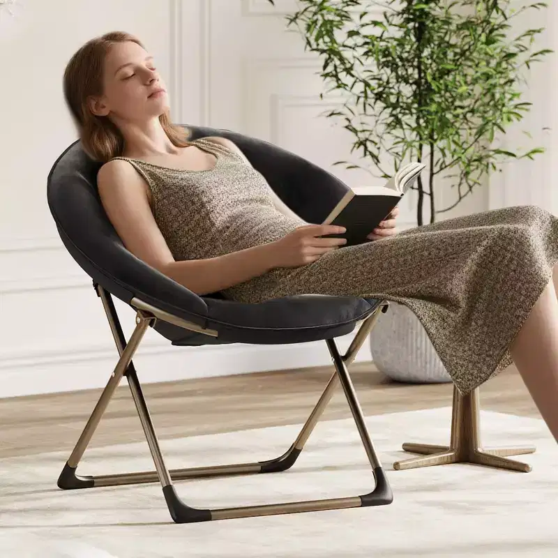 Comfy Saucer Chairs, Folding Reading Lounge Chair, Cozy Faux Fur Living Room Chair with Soft Thick Padded Seat & Metal Frame,Modern Style Bedroom Home
