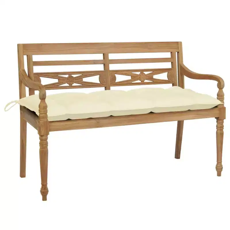 vidaXL Batavia Bench Garden Bench Patio Loveseat with Cushion Solid Wood Teak