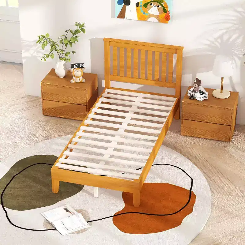 Solid Wood Platform Bed Frame with Headboard, 14-Slat Support, No Box Spring Needed, Twin/Full/Queen/King