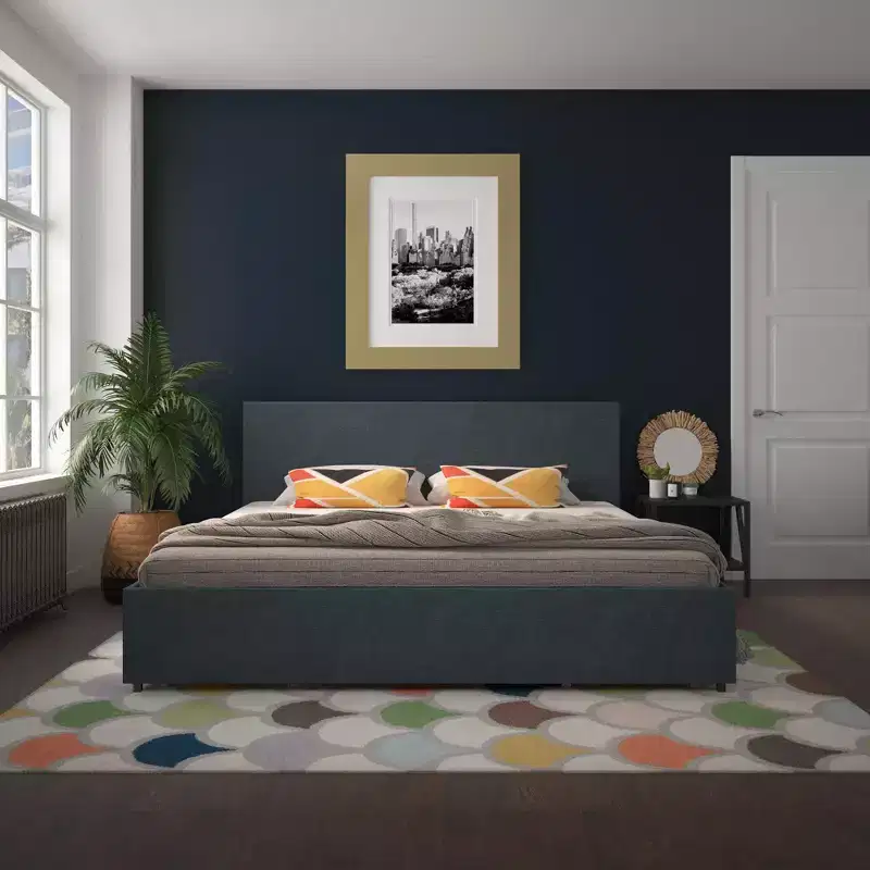 GDFStudio Everleigh Linen Upholstered Platform Bed with 4 Storage Drawers