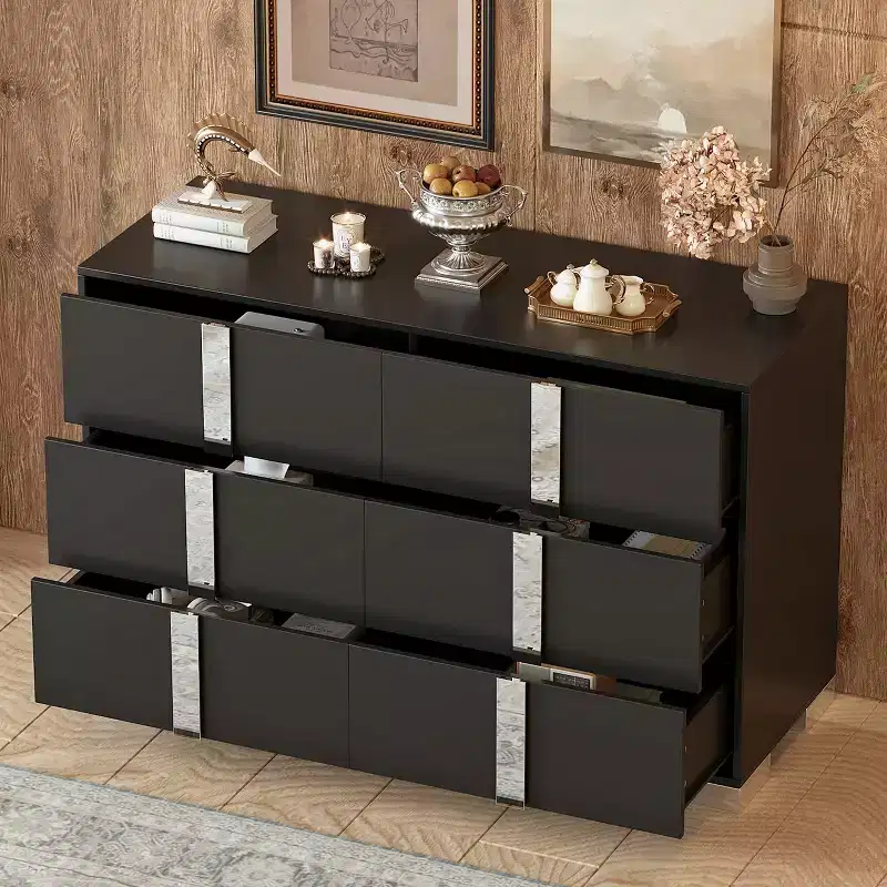 6-Drawer Dresser, Wood Chest of Drawers with Metal Handle, Mirrored Storage Cabinet for Bedroom