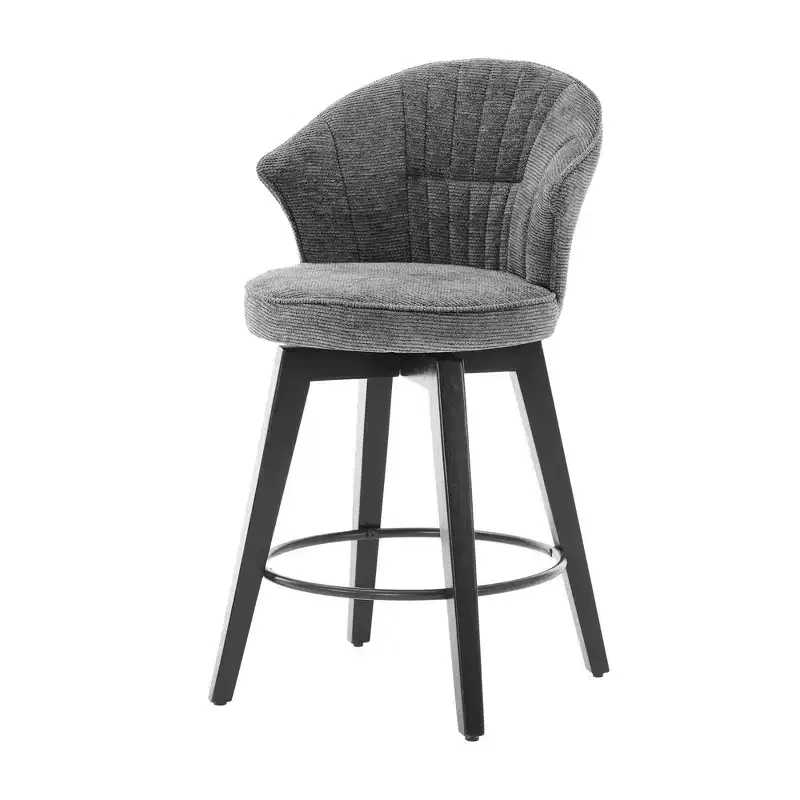 Homy Casa Set of 2 Wing Back Swivel Bar Stools with Upholstered Seat and Wood Legs, Gray