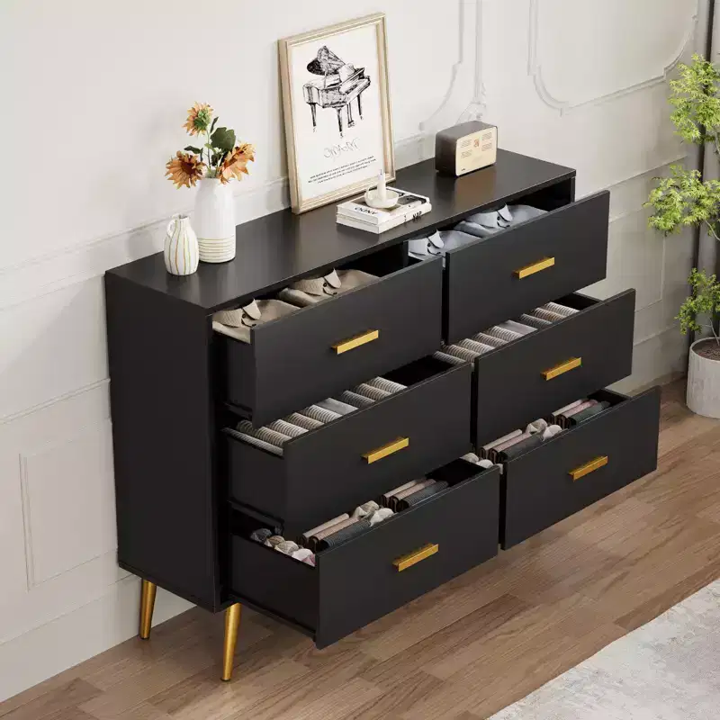 Console Table with 6 Drawers, Tall Dresser Chest of Drawers Tower Storage Organizer for Bedroom, Closet, Living Room, Hallway & Entryway