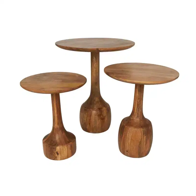 Olivia & May Mango Wood Handmade Accent Table: Set of 3, No Assembly, Indoor Use, Bohemian Style