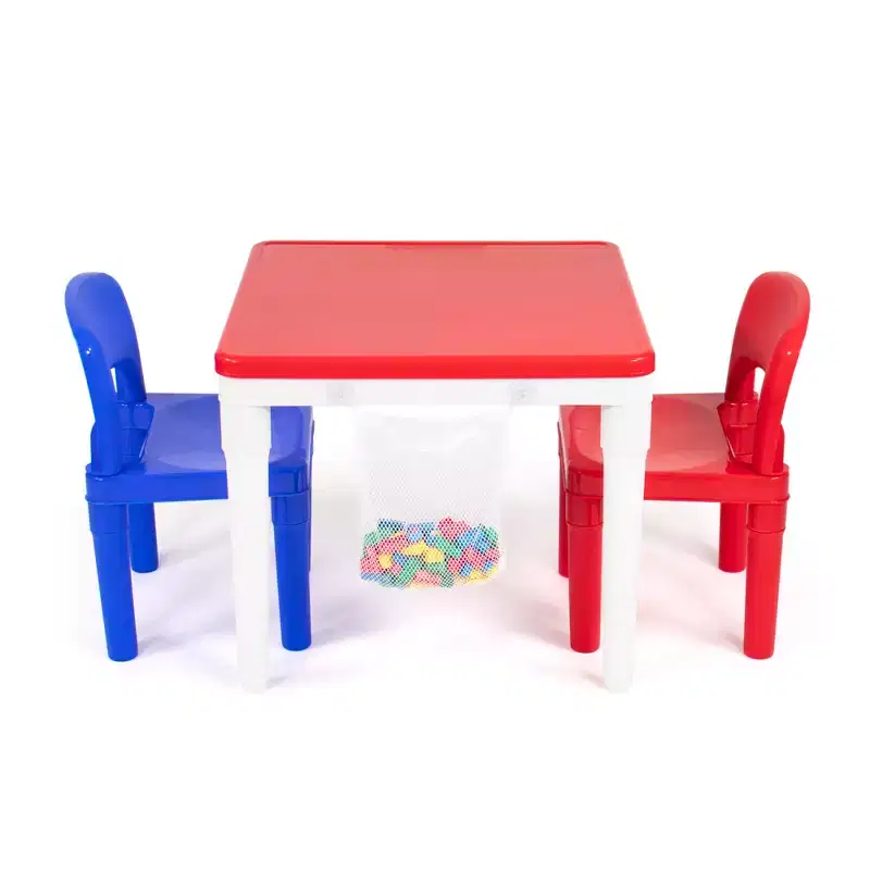 3pc 2 in 1 Square Activity Kids' Table with 2 Chairs Blue/Red - Humble Crew: Toddler Furniture for Playroom, Plastic Set