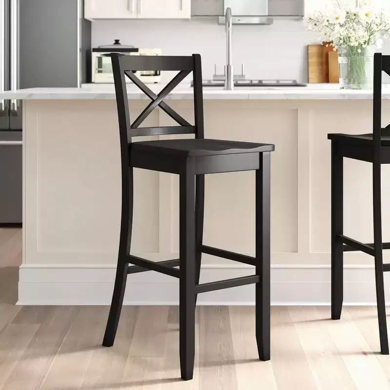 30 Torino X Back Wood Barstool - Black - Linon: Solid Rubberwood, Unupholstered, Armless