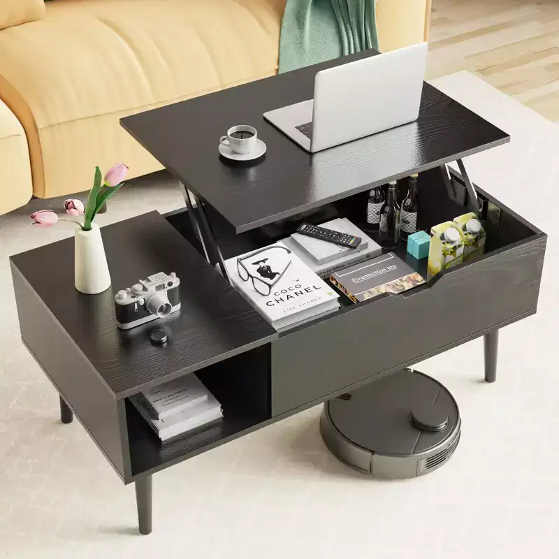 Okak Modern Functional Lift-Top Coffee Table with Hidden Storage & Open Shelf,Industrial Style Center Table for Living Room,Office