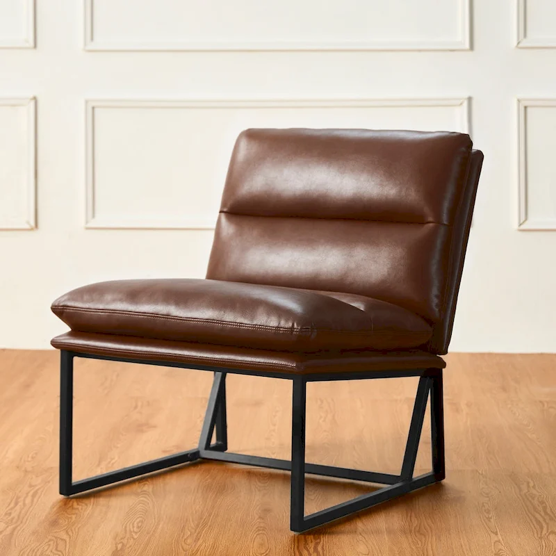 Glitzhome Set of 2 30.25H Modern Ergonomic PU Accent Armless Chair