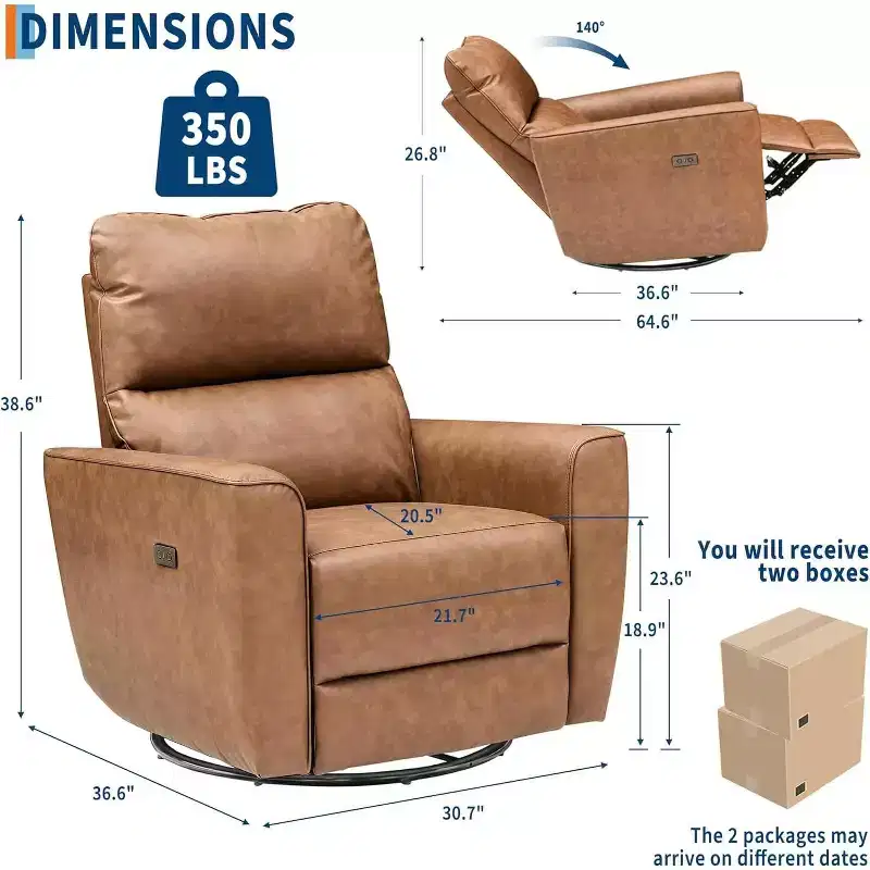 Power Recliner Chair Swivel Glider, Upholstered Living Room Rocker with Curved Armrests & Padded Backrest for Bedroom