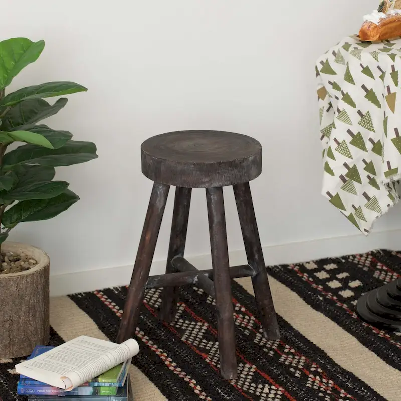 Antique Round Wooden Chair Log Cabin Stools Set of 2