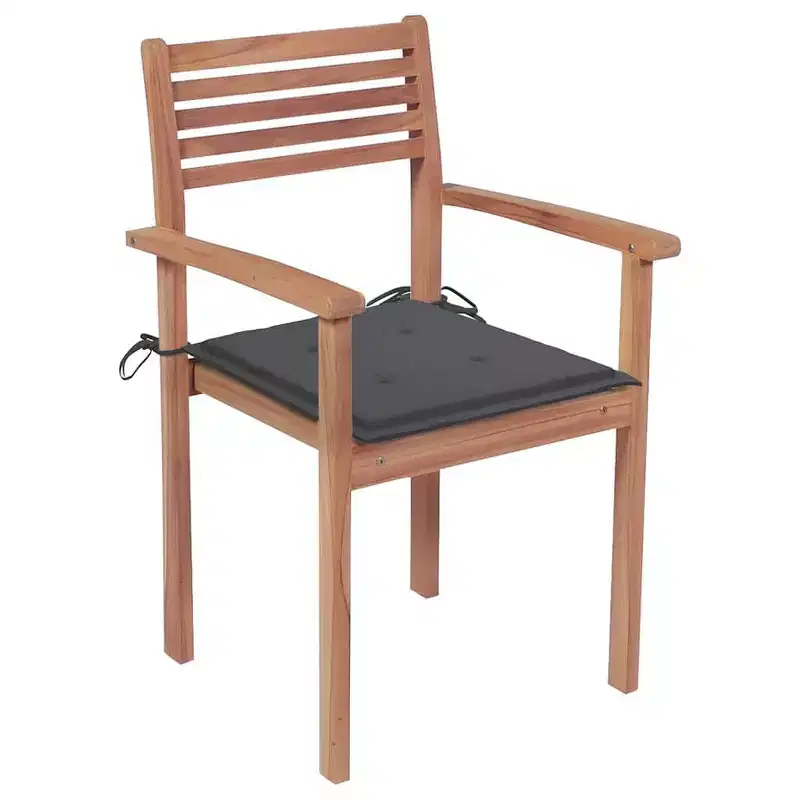 vidaXL Solid Teak Wood Patio Chairs with Anthracite Cushions, Weather Resistant, Outdoors Suitable, Pack of 4