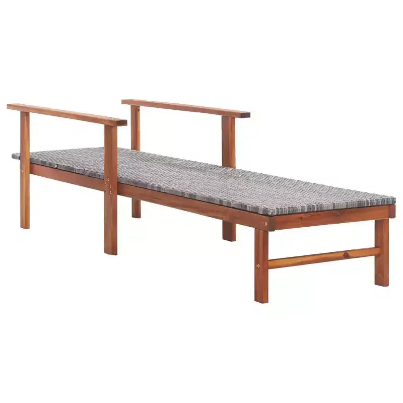 vidaXL Sunlounger Poly Rattan, Solid Acacia Wood Standard