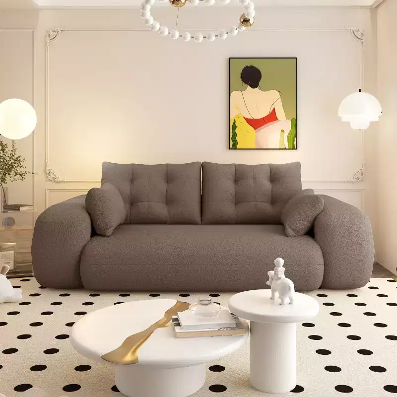 MAYEERTY 78.7 Multifunctional Foldable Sofa Bed, 3-in-1 Teddy Fabric Foam Filled Sleepder Sofa Bed Brown