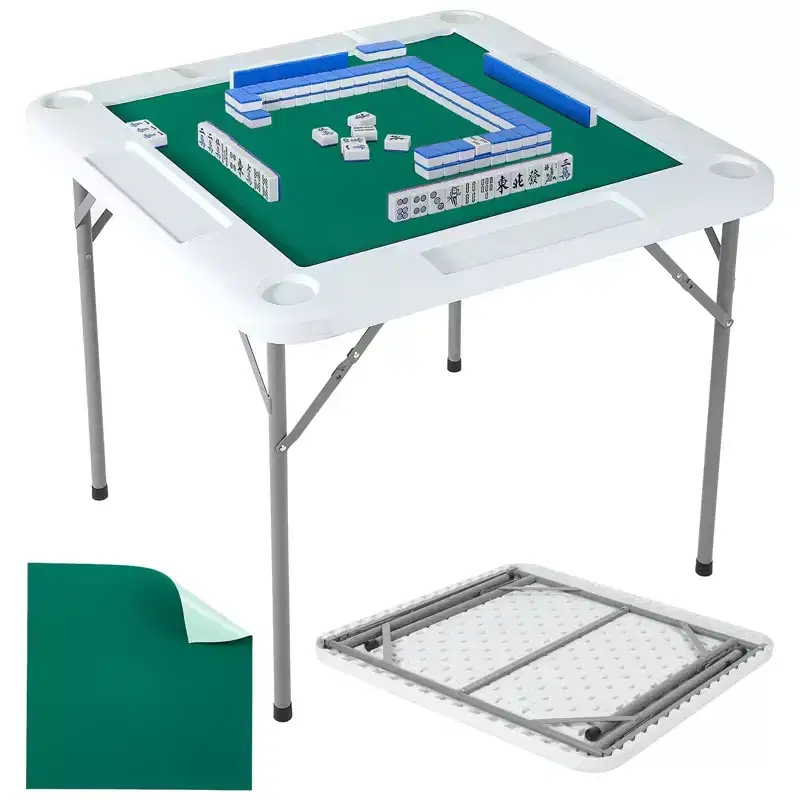 Mahjong Table , 4 Player Folding Domino Table with Wear-Resistant Green Tabletop, Portable Square Card Desk for Mahjong Poker Puzzles