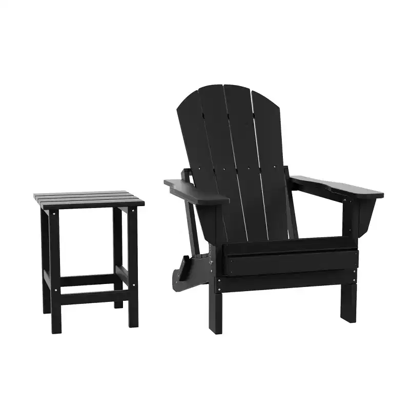 WestinTrends Malibu HDPE Outdoor Patio Folding Poly Adirondack Chair with Side Table (2-Piece Set)
