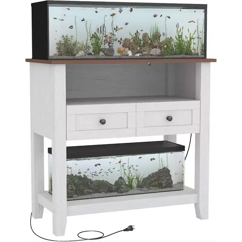 37'' Double-Layer Aquarium Stand, 650 lbs Support with Power Strip & Drawers for Living Room
