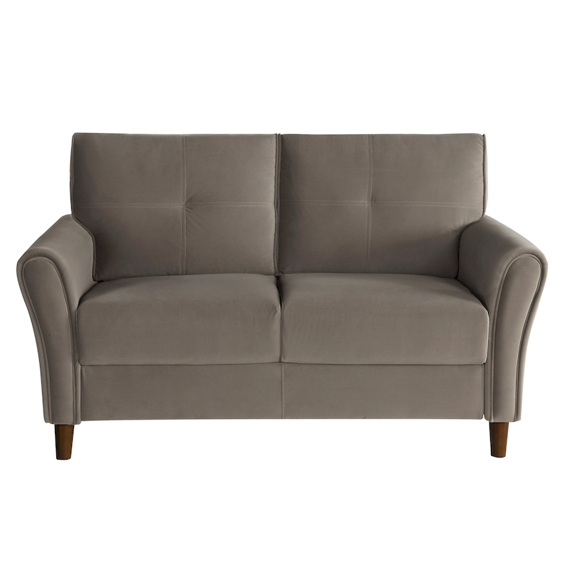 Brown Velvet Upholstery 1Pc Comfort Loveseat Plush Seatbacks Tufted Detail Solid Wood Frame Modern Living Room Furniture