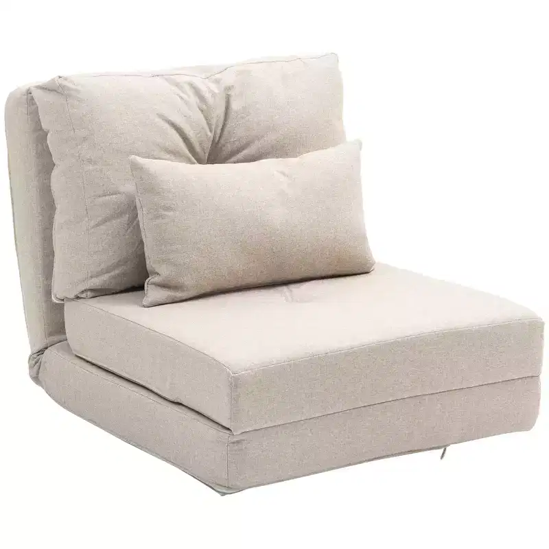 HOMCOM Convertible Flip Chair, Floor Lazy Sofa, Folding Upholstered Couch Bed with Adjustable Backrest, Metal Frame and Pillows for Living Room