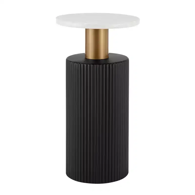Danya B. Fritz Round Midcentury Modern Column Side Accent Table Faux Marble Laminate Tabletop White/Black