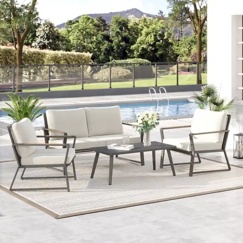 4 Piece Aluminum Patio Conversation Set with Cushions