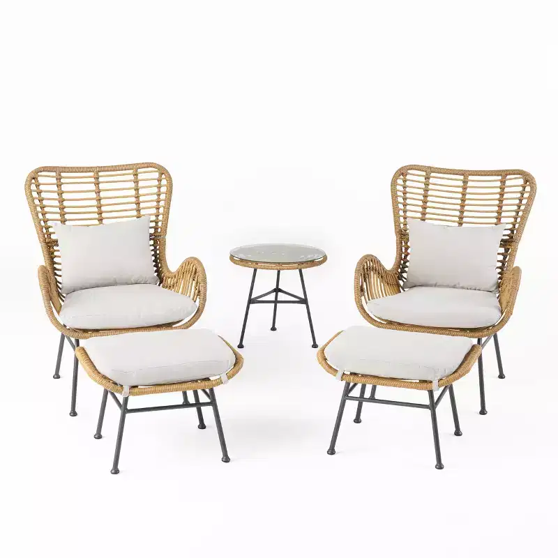 Christopher Knight Home Bechtel Outdoor Wicker and Tempered Glass 5 Piece Chat Set with Ottomans