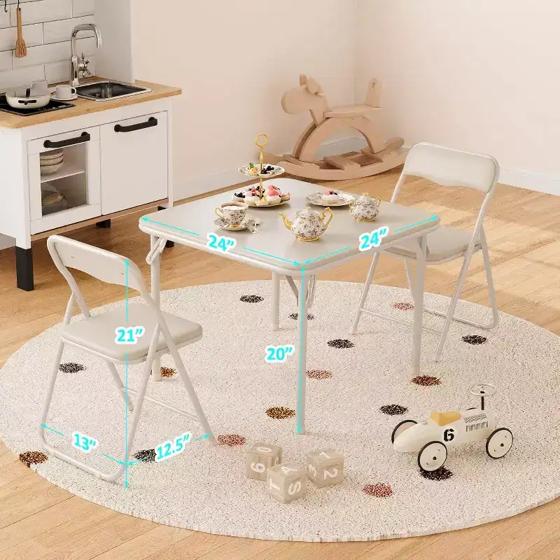 Acekool 3-Piece Folding Table and Chairs Set, Portable Kids Table with Soft Cushion Seats, No Assembly