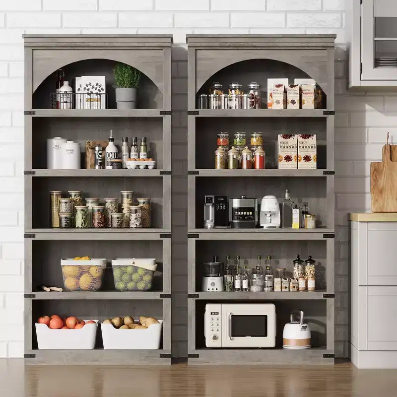 Arched Bookcase 5 Shelf Bookshelf 68.7 Tall Bookcase Farmhouse Curved Storage Rack Wooden Bookshelves for Home Office, Living Room,Wood Color