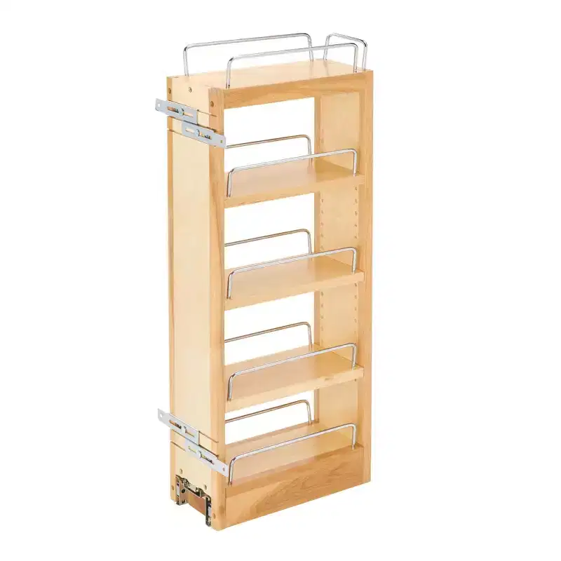 Rev-A-Shelf 5 Pull Out Storage Organizer for Wall Kitchen Cabinets, Sliding Adjustable Shelves for Spice Rack or Cans, Wood & Chrome, 448-WC-5C