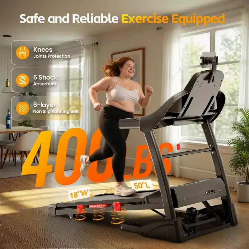 400 lbs Capacity Treadmill for Home with 20% Incline, 5.0 HP Folding Treadmill for Exercising, 0.612 MPH, APP Control, Shock Absorption,Knee Support