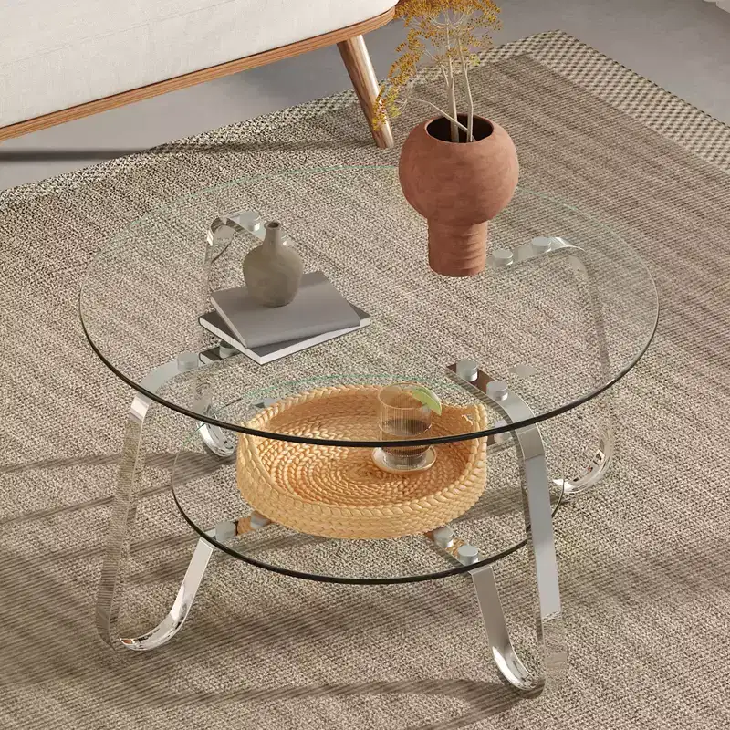 17.7 Glass Coffee Table, Modern Center Table with Tempered Glass Top for Living Room