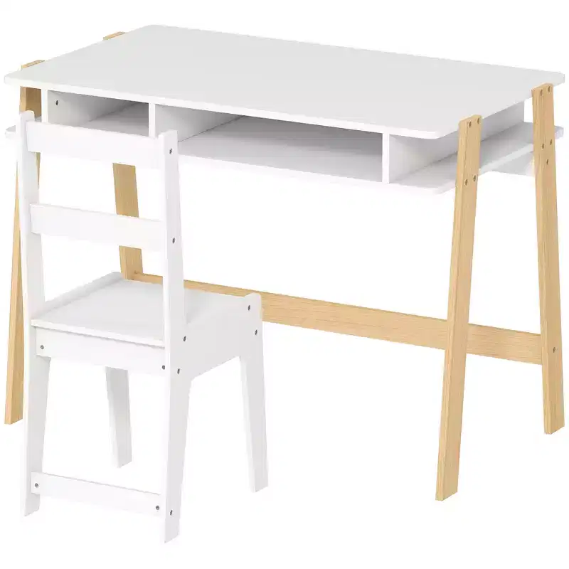 Kids Desk and Chair Set with Storage for Bedroom Study Ages 3-12 White