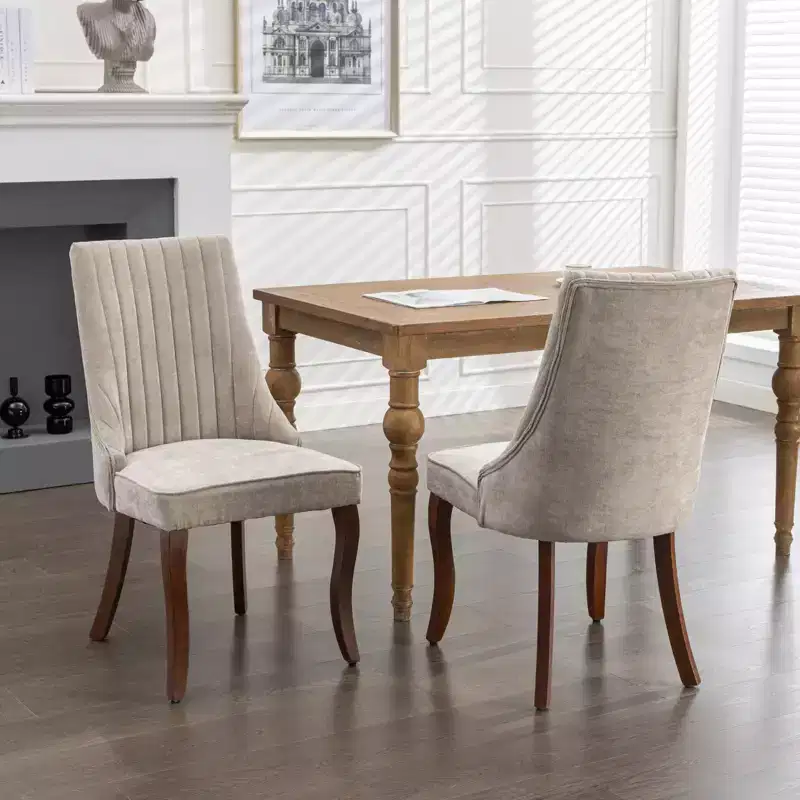 GDFStudio Hub Velvet Upholstered Wood Dining Chair(Set of 2)