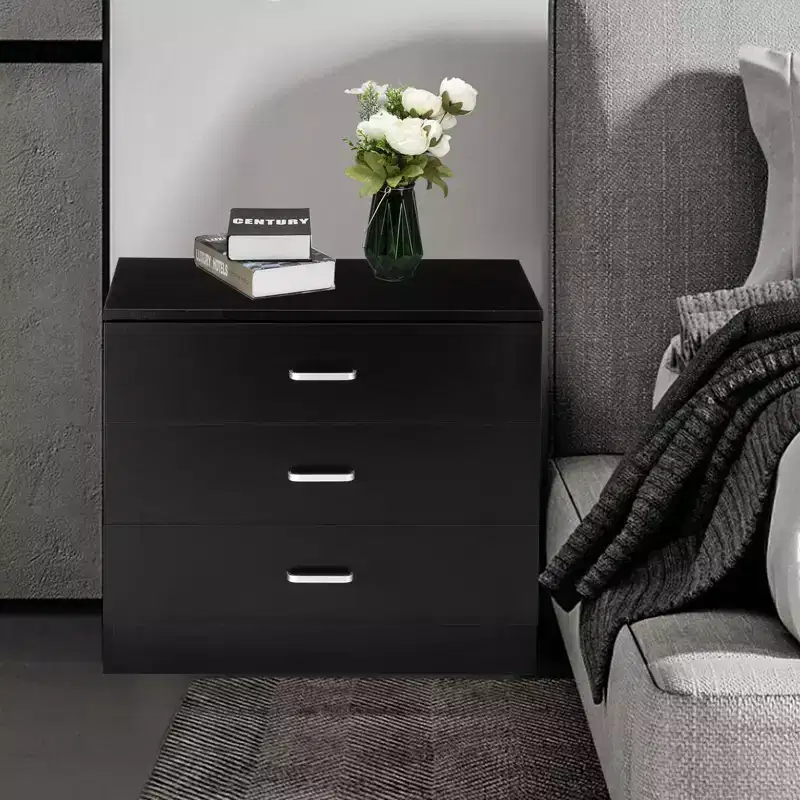 3-Drawer Black Particle Board 25.98in. W Chest of Drawer