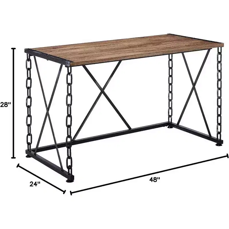 Wooden Desk With Metal 'X' Frame, Rustic Oak Brown