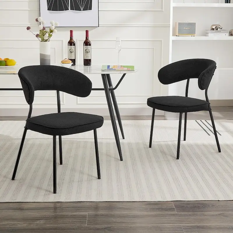 XINMICS Dining Chairs with Curved Backrest, Modern Fabric Upholstered Boucle Kitchen Dining Room Chairs Set of 2/4/6