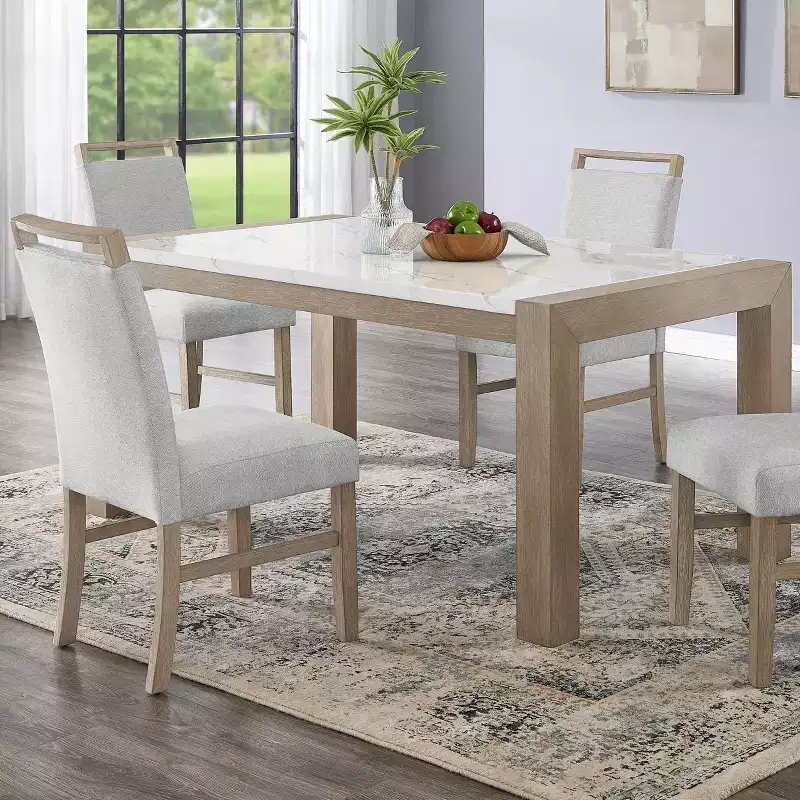 Roundhill Furniture Zelalle Upholstered Dining Chairs, Light Gray Fabric with Rubberwood Legs, Set of 2