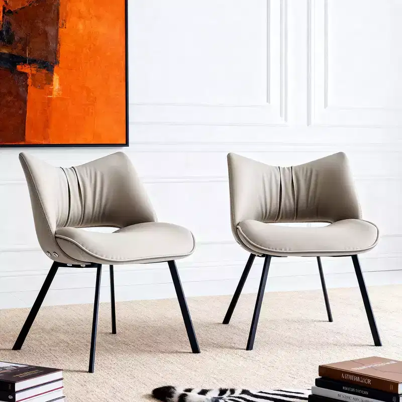 Chic Modern Upholstered Dining Chair with Curved Back and Black Metal Legs - Light Grey