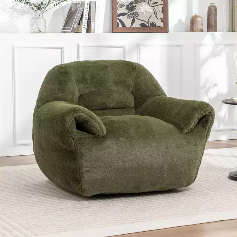 Bean Bag Chair with Back Support, Faux Fur Bean Bag Sofa for Adults and Kids, Stuffed Floor Sofa